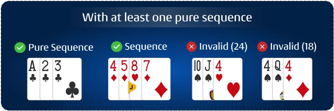 With at least one pure sequence a23 rummy with at least one pure sequence a23 rummy
