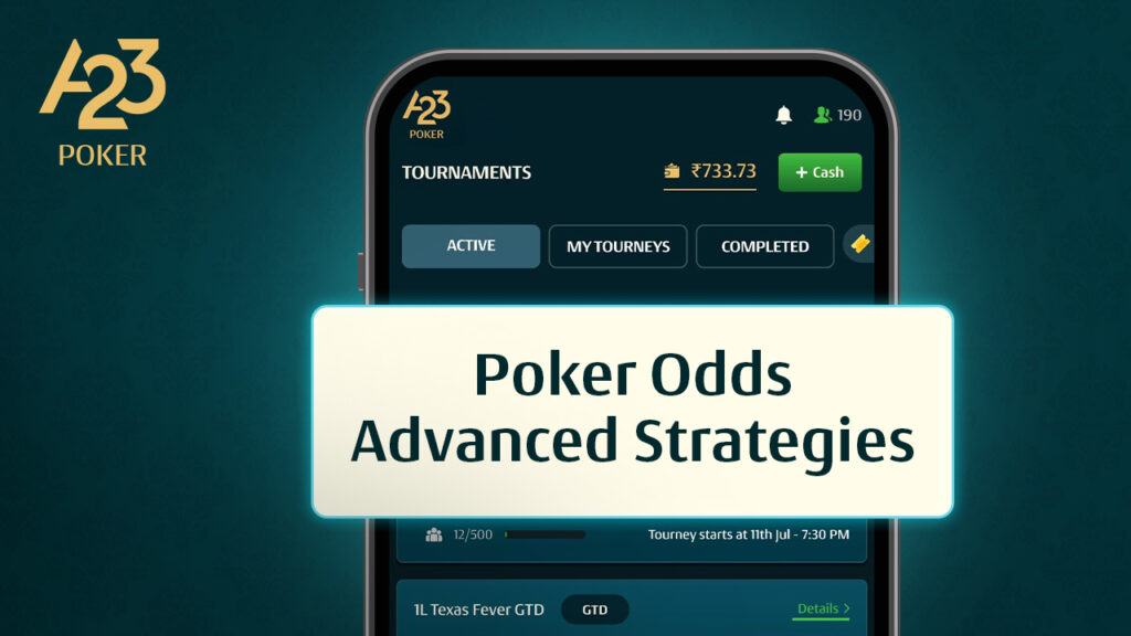 A zoomed in pop-up banner of poker odds advanced strategies on a mobile device