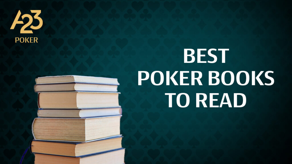 A23 Poker banner image with stacked books to the left and "Best Poker Books to Read" as text on the right part of the image